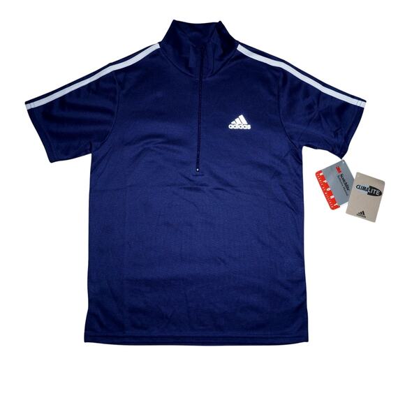 Adidas Climalite Navy Blue Quarter-Zip Short Sleeve Training Top XS - Picture 1 of 6